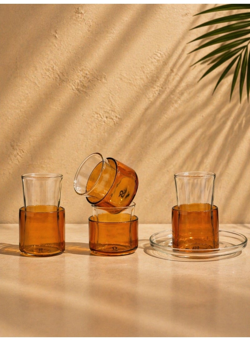 Raz Layered Tea & Coffee Glass Set – Dual-Tone Sleeve Design with Clear Saucer - Image 1