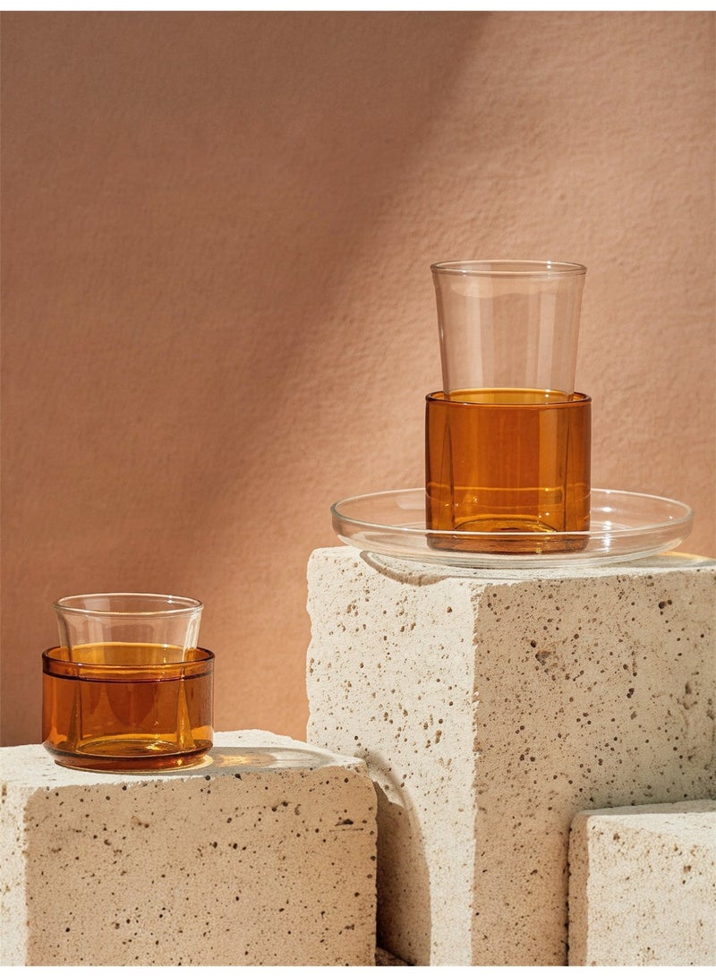 Raz Layered Tea & Coffee Glass Set – Dual-Tone Sleeve Design with Clear Saucer - Image 2