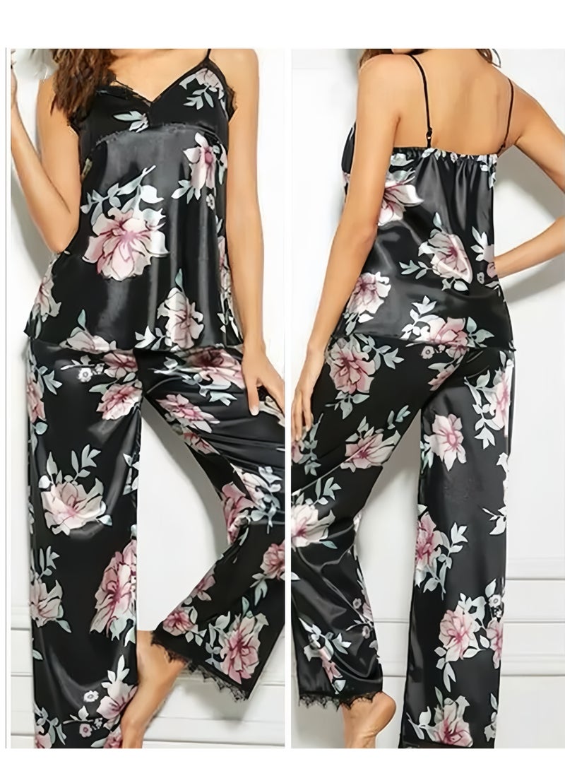 Lee Yon 5-Pack Women's Sleepwear Set Sling Lace Nightdress Sweet Pajama Home Wearing Clothes Loungewear Suits Floral Printing Ladies Nightwear Lingerie Robe Underwear Shorts Summer Spring, XL(167-174CM,59-67KG)  - Image 2