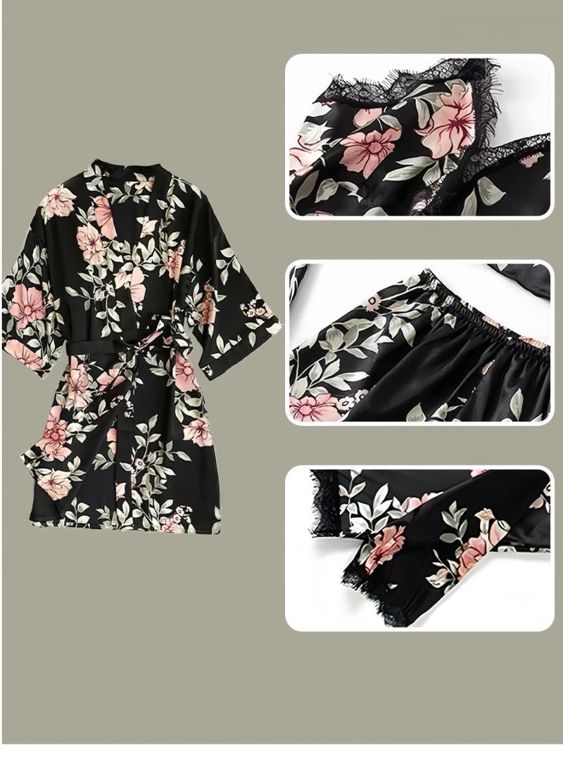 Lee Yon 5-Pack Women's Sleepwear Set Sling Lace Nightdress Sweet Pajama Home Wearing Clothes Loungewear Suits Floral Printing Ladies Nightwear Lingerie Robe Underwear Shorts Summer Spring, XL(167-174CM,59-67KG)  - Image 5