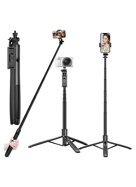 Long Selfie Stick,Reinforced Tripod Stand Upto 61 inch/156cm,Multi-function Bluetooth Selfie Stick with 1/4 Screw Compatible with Mobile Phone Camera for YouTube Photo Live Stream