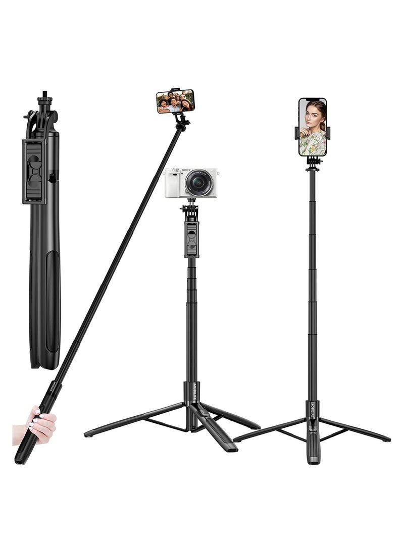 Long Selfie Stick,Reinforced Tripod Stand Upto 61 inch/156cm,Multi-function Bluetooth Selfie Stick with 1/4 Screw Compatible with Mobile Phone Camera for YouTube Photo Live Stream