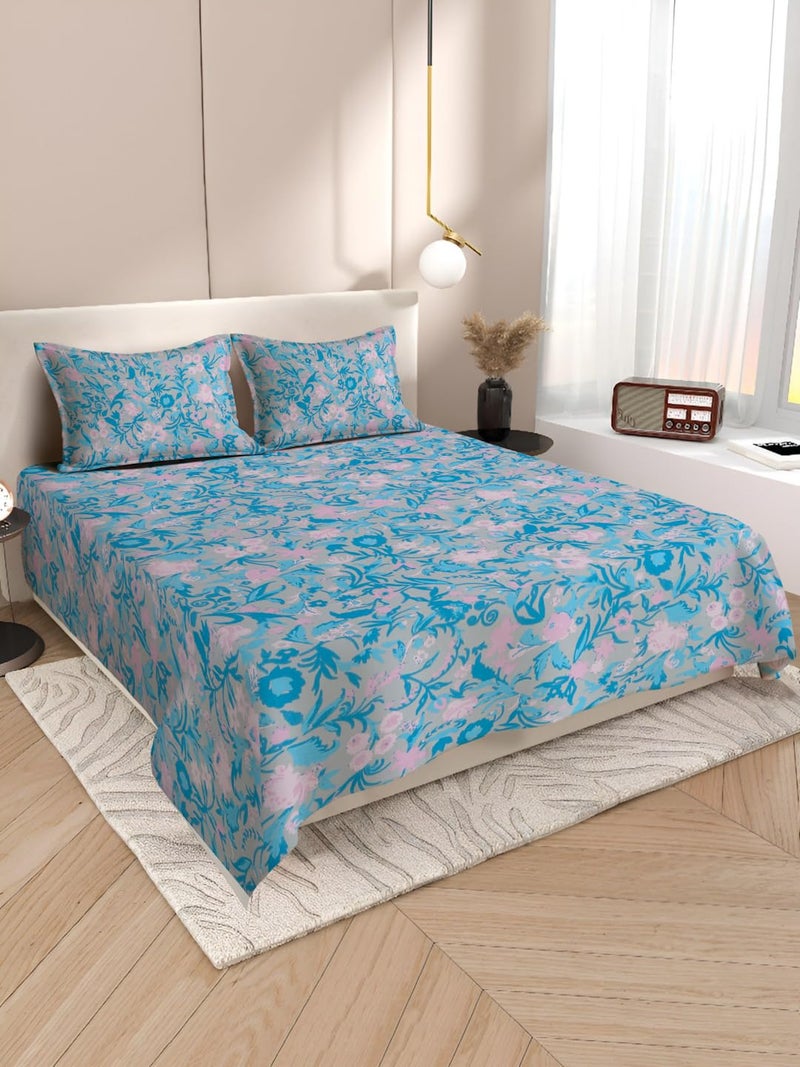 Ambra Linens 160TC Premium Bed Sheet Set, Double Bed, 100% Cotton Bed Sheet, Soft & Smooth Flat Sheets, Bed Sheet for All-Season Use, 1 Bedsheet and 2 Pillowcases (Queen Size) - Image 2