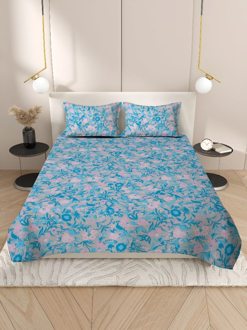Ambra Linens 160TC Premium Bed Sheet Set, Double Bed, 100% Cotton Bed Sheet, Soft & Smooth Flat Sheets, Bed Sheet for All-Season Use, 1 Bedsheet and 2 Pillowcases (Queen Size) - Image 1