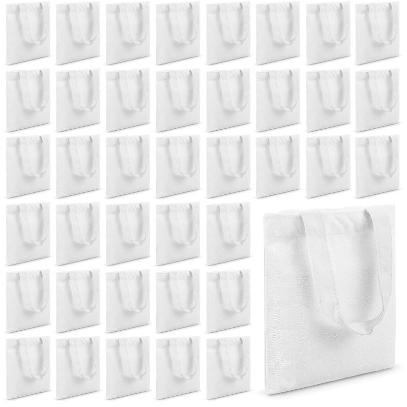 Amylove 48 Pcs Mini Tote Bag Sublimation Blank Canvas Tote Bags Reusable Grocery Luggage DIY Sack Goody for Party Even (8.5 x 8 Inch White) - Image 1
