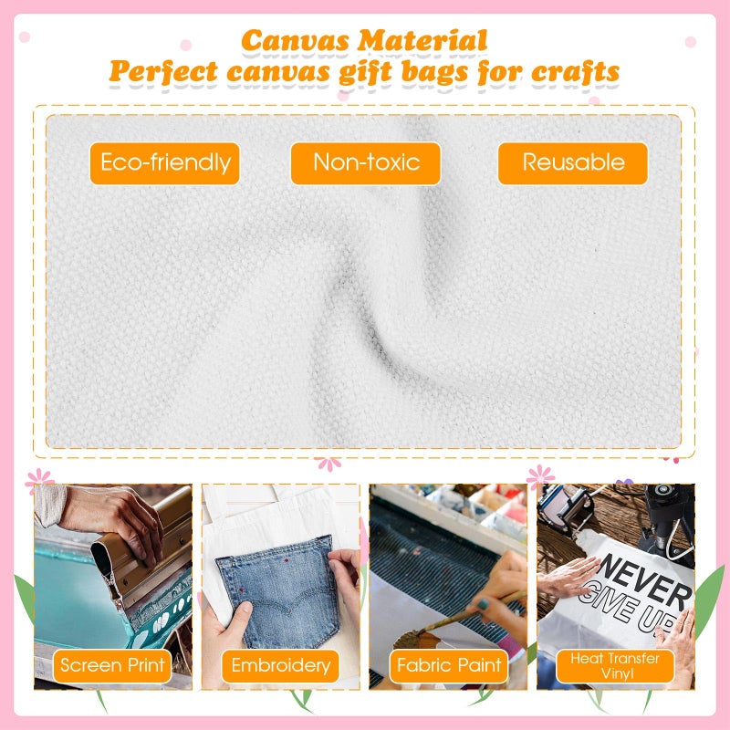 Amylove 48 Pcs Mini Tote Bag Sublimation Blank Canvas Tote Bags Reusable Grocery Luggage DIY Sack Goody for Party Even (8.5 x 8 Inch White) - Image 3