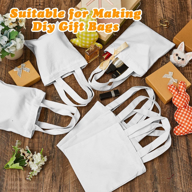 Amylove 48 Pcs Mini Tote Bag Sublimation Blank Canvas Tote Bags Reusable Grocery Luggage DIY Sack Goody for Party Even (8.5 x 8 Inch White) - Image 5
