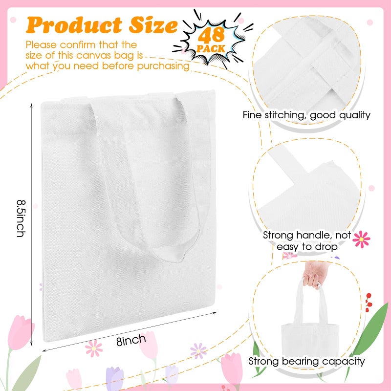 Amylove 48 Pcs Mini Tote Bag Sublimation Blank Canvas Tote Bags Reusable Grocery Luggage DIY Sack Goody for Party Even (8.5 x 8 Inch White) - Image 2
