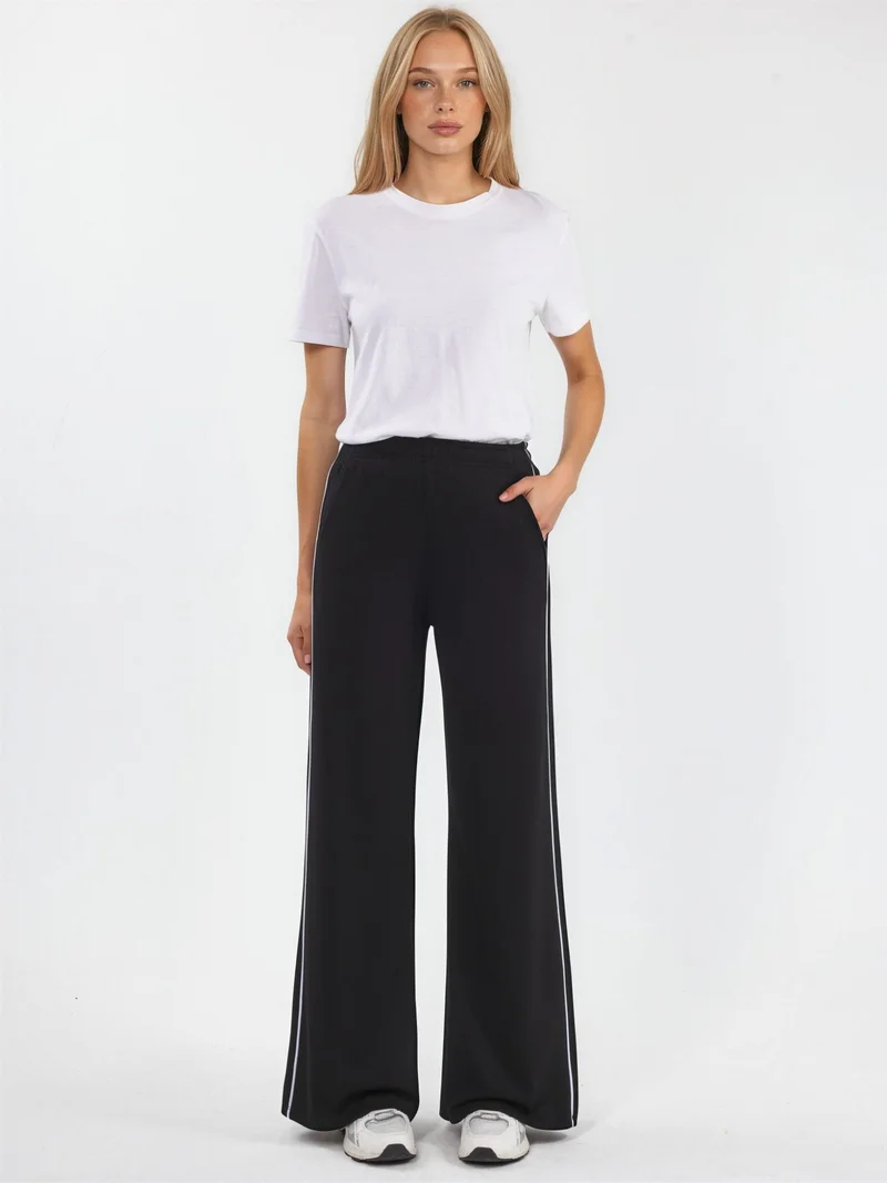 HICCUP Contrast Binding Detail Modal Touch Wide Leg Pants