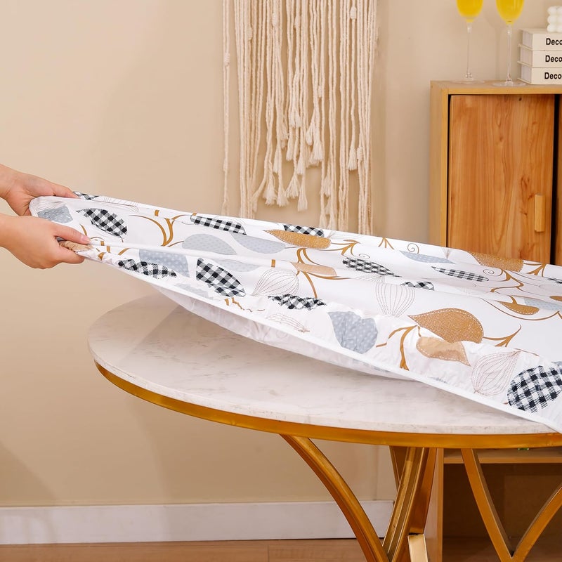 Walrus Round Vinyl Fitted Tablecloth with Flannel Backing Elastic Edge Design Table Cover Waterproof Oil-Proof PVC Table Cloth Stain-Resistant Best for 37"-44" Round - Image 3