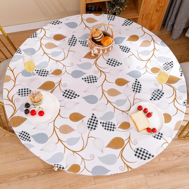 Walrus Round Vinyl Fitted Tablecloth with Flannel Backing Elastic Edge Design Table Cover Waterproof Oil-Proof PVC Table Cloth Stain-Resistant Best for 37"-44" Round - Image 1