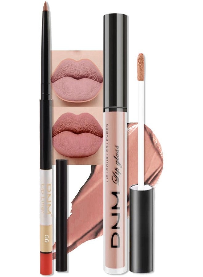 AMY'S DIARY 2Pcs Nude Pink Matte Lip Liner and Lipstick Makeup Set, natural nudes Lip Stain Lip Gloss Matt Liquid Lipstick 24H Long Lasting lapiz labiales mate 24 horas originales larga duracion (Nude 56#) - Image 1