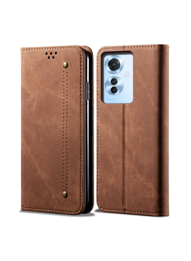 اس-توب جراب لهاتف OPPO Reno11 F / F25 Pro من الجلد بتصميم كاجوال وملمس جينز قابل للطي أفقيًا - Image 1