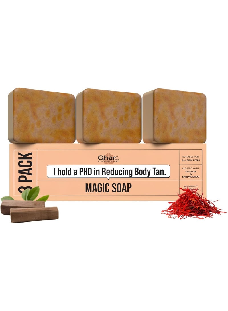 Ghar soaps Ghar Soap Sandalwood & Saffron Magic Soaps For Bath (300 Gms Pack Of 3) | Paraben Free | Chandan & Kesar Bath Soap | Handmade Soaps For Glowing | Skin Brightening Soap For Men & Women - Image 1