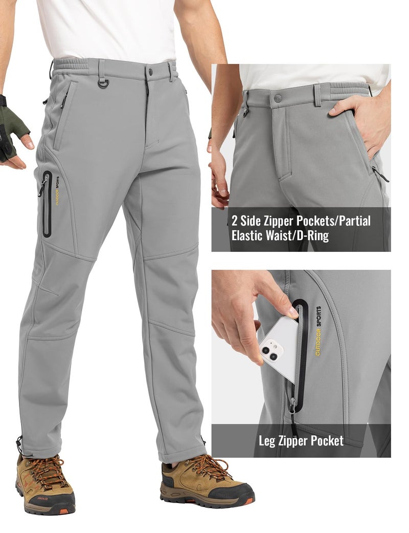 Rdruko Men's Fleece Lined Hiking Pants Waterproof Softshell Outdoor Winter Snow Ski Insulated Climbing Pants (Light Grey, 34) - Image 5