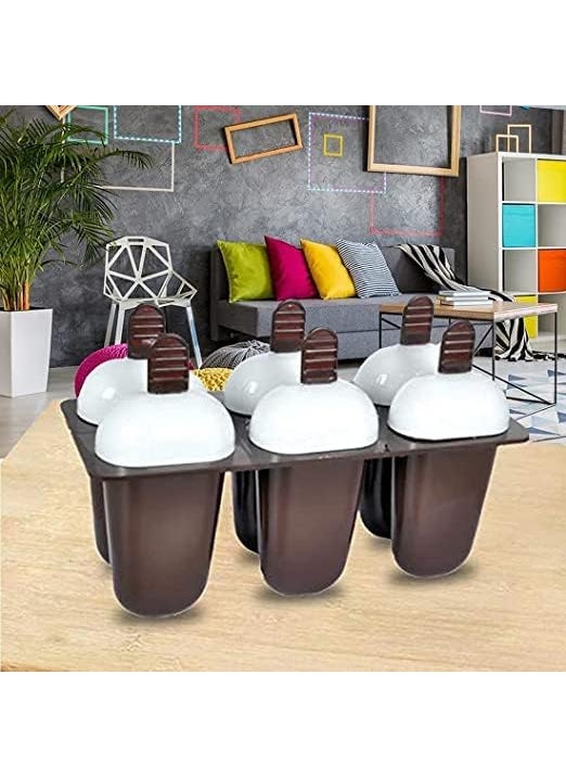 Vyoma - Vyoma Set of 6 Plastic Reusable Ice Pop Makers Homemade Popsicle Frozen Ice Cream Moulds Tray Kulfi Candy Ice Lolly Mold for Children ice Candy MakerCandy Boxice Candy Maker Brown - Image 1
