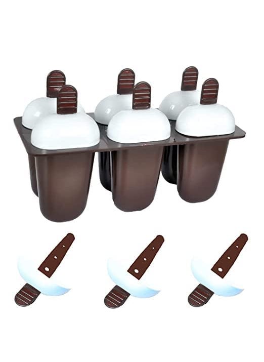Vyoma - Vyoma Set of 6 Plastic Reusable Ice Pop Makers Homemade Popsicle Frozen Ice Cream Moulds Tray Kulfi Candy Ice Lolly Mold for Children ice Candy MakerCandy Boxice Candy Maker Brown - Image 1