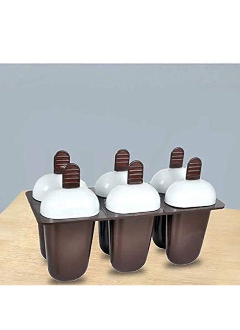 Vyoma Set of 6 Plastic Reusable Ice Pop Makers Homemade Popsicle Frozen Ice Cream Moulds Tray Kulfi Candy Ice Lolly Mold for Children ice Candy MakerCandy Boxice Candy Maker Brown