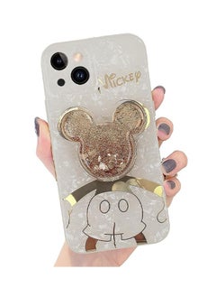 Compatible with iPhone 14 Plus Cartoon Case, Mickey Mouse with Quicksand Cell Phone Holder Strap Soft TPU Shockproof Protective White