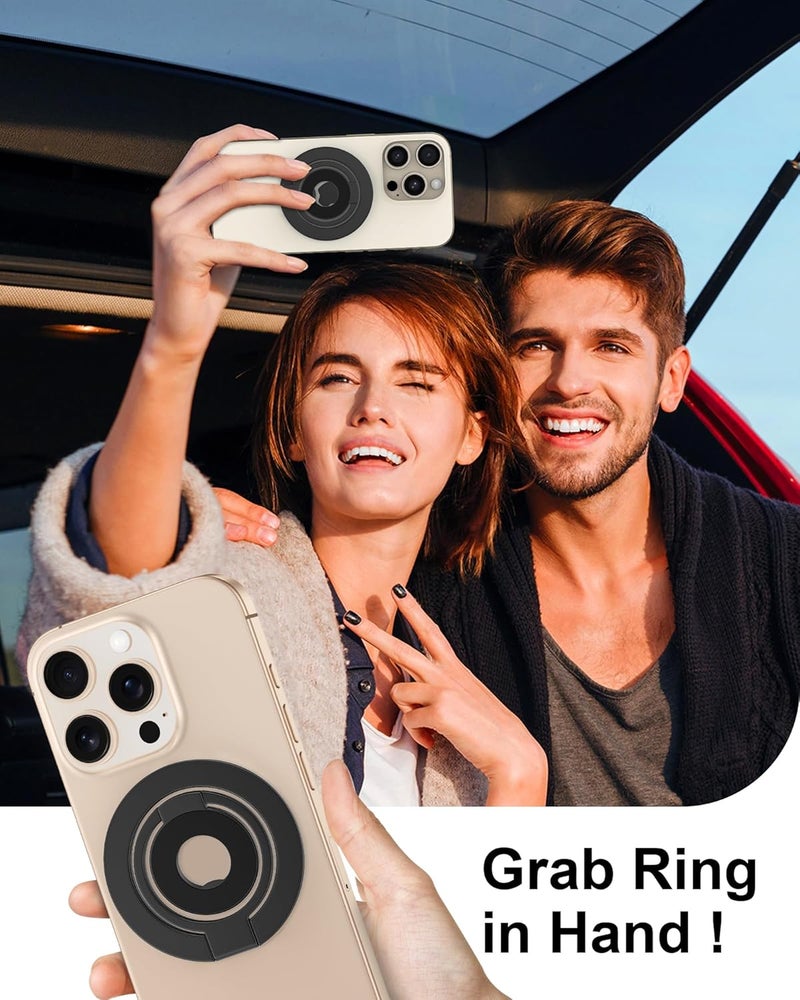 AILKIN Phone Ring Holder Grip with Dual-Side Magnets, Universal Magnetic Kickstand Stand, Wireless Charging Friendly, Foldable for iPhone 17 Pro Max, Samsung, Case, Desk, Car Mount, MagSafe Compatible-Black - Image 2