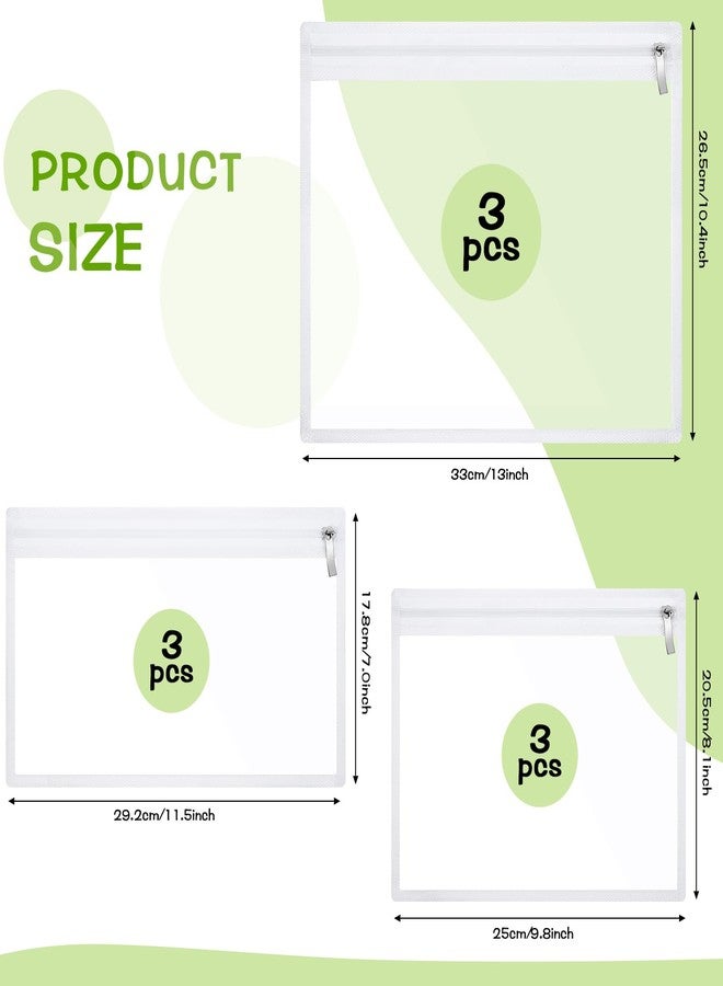 Chengu 9 Pack Clear Zipper Pouches Multipurpose PVC Waterproof Pouch Document Bag for Teacher School Office Supplies Clear Travel Bags for Cosmetic Wallet Pencil Organize(White Side) - Image 2