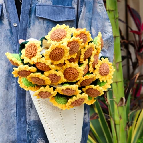 cagulax Sunflower Gifts for Women-Teacher Appreciation Gifts-Sunshine Teacher Friend Mom Sister Grandma Birthday Retirement Gifts,Thank you,Get well, Sunflower Crochet Flower Bouquet Blanket 31 Inches - Image 4