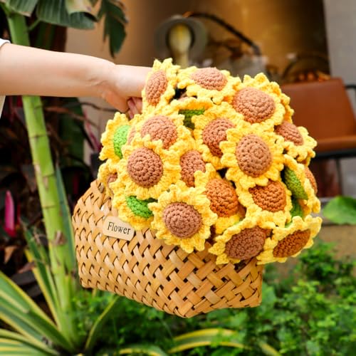 cagulax Sunflower Gifts for Women-Teacher Appreciation Gifts-Sunshine Teacher Friend Mom Sister Grandma Birthday Retirement Gifts,Thank you,Get well, Sunflower Crochet Flower Bouquet Blanket 31 Inches - Image 2