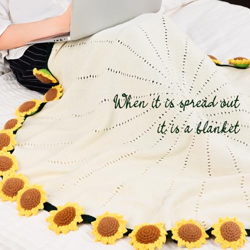 cagulax Sunflower Gifts for Women-Teacher Appreciation Gifts-Sunshine Teacher Friend Mom Sister Grandma Birthday Retirement Gifts,Thank you,Get well, Sunflower Crochet Flower Bouquet Blanket 31 Inches - Image 5
