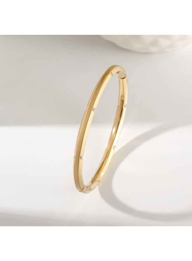 CIUNOFOR Gold Bangle Bracelets for Women, Stainless Steel Cubic Zirconia Wide Band Bracelet Set for Adult, One Size, Stainless Steel, no gemstone - Image 5