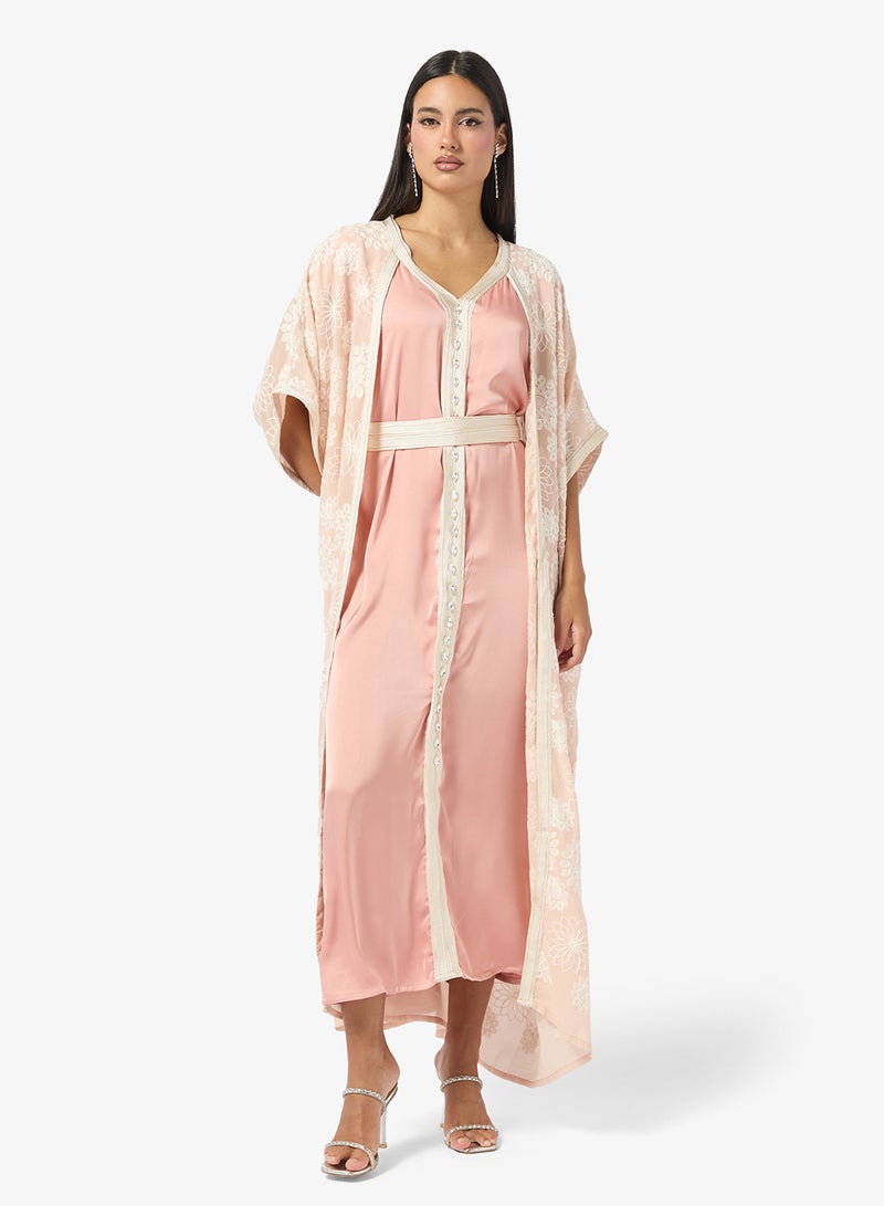 Khizana Printed Abaya With Inner Dress - Image 4