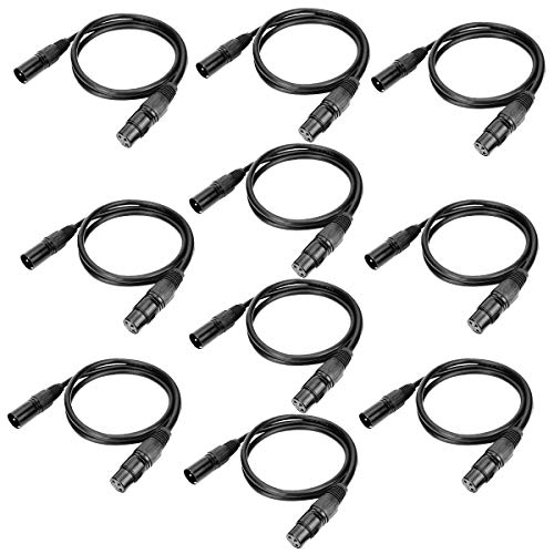 WorldLite 3.2ft DMX Cable, 10PCS 1 Meter DMX Signal Cables Signal Wires, 3-Pin XLR Male to Female Stage Light Signal Cable with Metal connectors, Connection for DMX512 Stage & DJ Lighting fixtures - Image 1