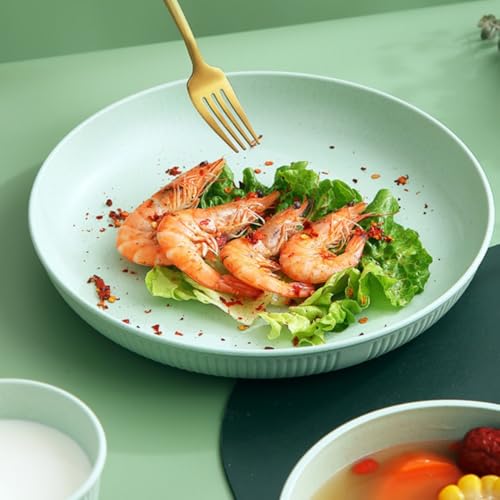 WE-CEF Wheat Straw & Bamboo Fiber Plates Set - 6 PCs Green Round Deep Dish Food Grade Unbreakable Dinner Plates 9 in Set Reusable Dishwasher Safe for Restaurants Kitchen Food Tray (6-Green) - Image 2