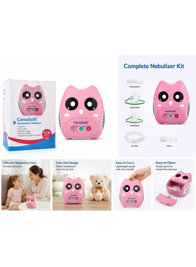 CanuSoft Compressor Nebulizer for Kids & Adults Portable Cute Owl Design Pink CCN69026 - Image 2