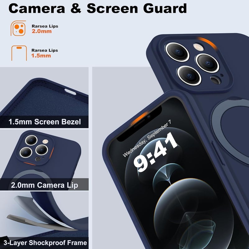 Eligo For Iphone 12 Pro Max Case, Compatible With Magsafe, With Magnetic Invisible Stand, Shockproof Military-Grade Protection Silicone Phone Cover With Kickstand For Apple 12 Pro Max Navy Blue - Image 5