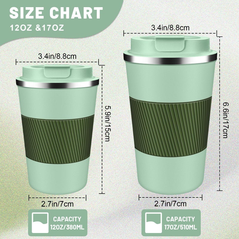 DUBUXW Insulated Coffee Tumblers with Flip Lid 12oz / 17oz, Stainless Steel Travel Coffee Mug Leak Proof, Vacuum Insulated Coffee Mug Reusable Cup, Keeps Cold and Hot for Coffee Tea - Image 2
