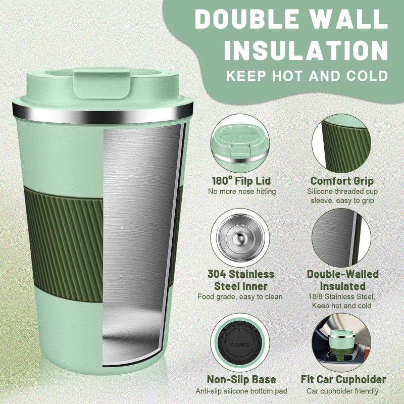 DUBUXW Insulated Coffee Tumblers with Flip Lid 12oz / 17oz, Stainless Steel Travel Coffee Mug Leak Proof, Vacuum Insulated Coffee Mug Reusable Cup, Keeps Cold and Hot for Coffee Tea - Image 4