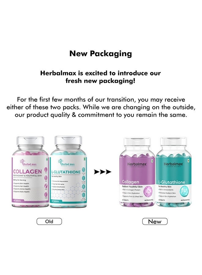 Herbal Max Collagen Supplements & Glutathione Supplements - 120N With Vitamin C | Peptides For Anti Aging & Skin Clarity | Collagen Boosts & Support Joints Health | - Image 2