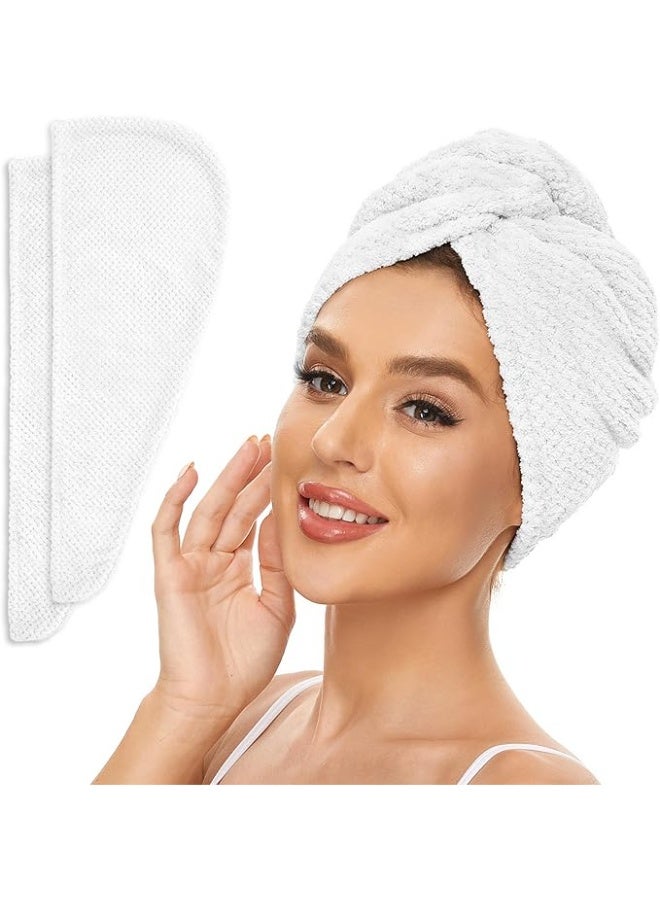 2 Pack Microfiber Hair Towel Wrap for Women, Anti Frizz Quick Drying Hair Turban for All Hair Style, Absorbent and Lightweight (Bright White) - Image 1
