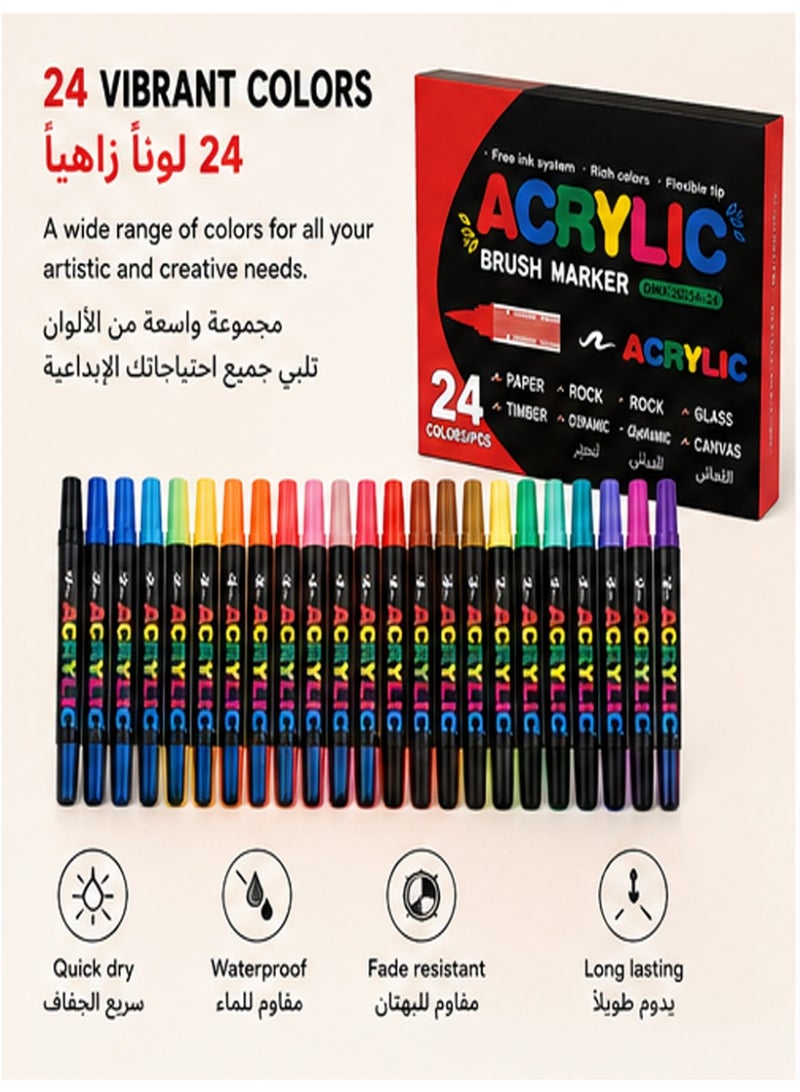 GuangNa 24 Colors Acrylic Brush Marker DMX-2025A-24 Water Based Non-toxic Paint Markers for Paper Rock Wood Ceramic Glass Canvas DIY Art Craft Drawing - Image 5