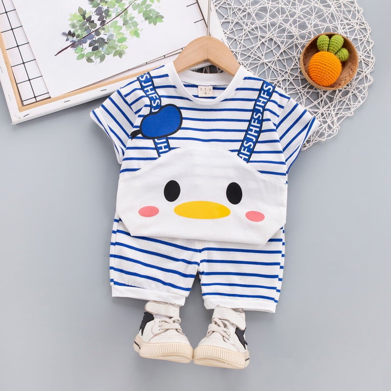 Korean style childrens clothing summer new childrens clothing boys baby infant suit T-shirt short sleeve two-piece Korean style cross-border JH Blue Duck 