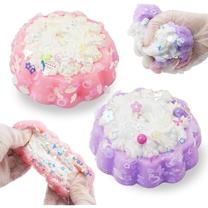 Batorisy 2Pack Squeeze Fidget Toys for Kids & Adults,Squishy Sensory Cake Toy with Glitter Sequins,Stress Anxiety Relief Calming Toys for Classroom Prizes(Cake) - Image 1