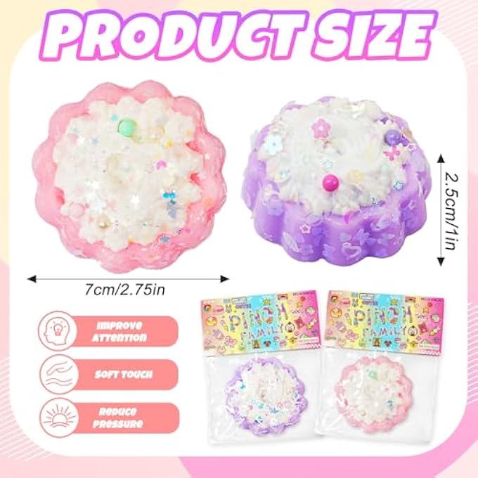 Batorisy 2Pack Squeeze Fidget Toys for Kids & Adults,Squishy Sensory Cake Toy with Glitter Sequins,Stress Anxiety Relief Calming Toys for Classroom Prizes(Cake) - Image 2
