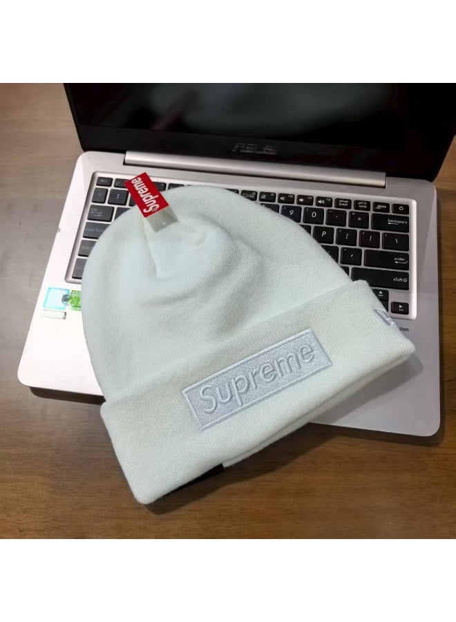 Supreme Classic Logo Embroidered Beanie - White Fashion Streetwear Essential