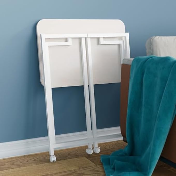 rayihni 23.6" MOBILE SMALL FOLDING DESK, ADJUSTABLE ROLLING COMPACT LAPTOP CART DESK, COUCH DESK, BED DESK FOR LAPTOP FOR SMALL SPACE OFFICES - ALL WHITE - Image 3