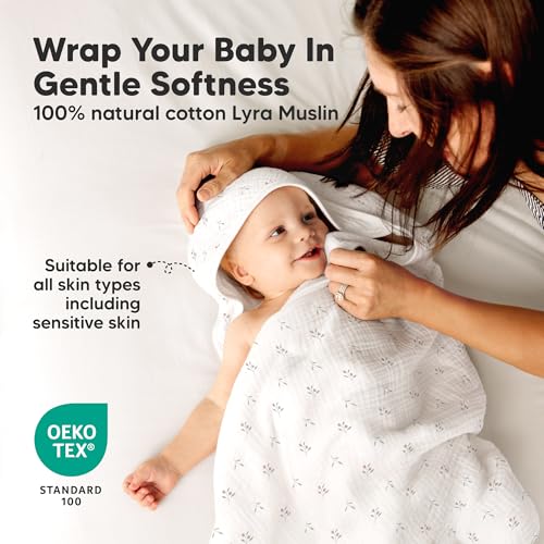 KeaBabies Muslin Baby Bath Towels with Hood for Girls Boys Large Organic Cotton Hooded Baby Towels for NewbornsToddlersInfantKidsSoft Absorbent Newborn Bath Essentials Gift SetPetunia Regular - Image 3