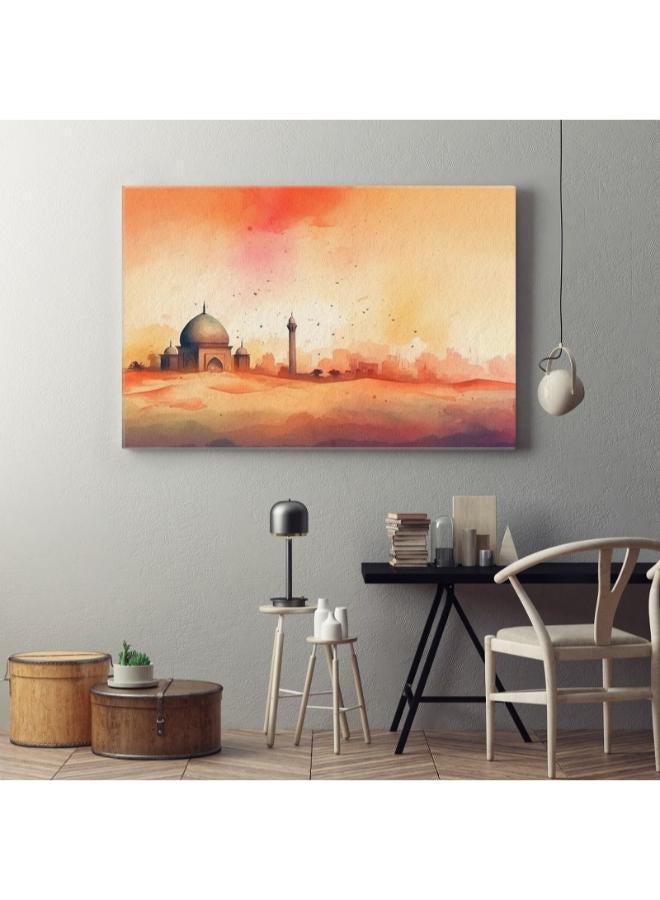 هوم جاليري خلاصة مسجد صحراء مائية ورقة خلفية رمضان عيد تابلوه كانفاس مطبوع - Image 1