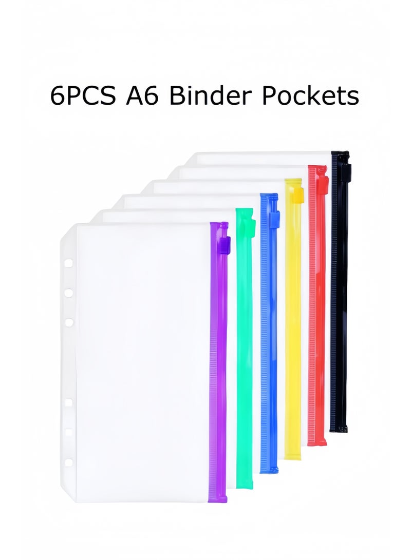 هالامودو قطع من جيوب الملفات A6 ذات 6 فتحات لحفظ النقود، منظم نقود متعدد الألوان بسحاب لملء النقود، منظم مخطط A6 مقاوم للماء من مادة البولي فينيل كلوريد، أكياس ملفات، أكياس تخزين مستندات ذات أوراق فضفاضة - Image 1