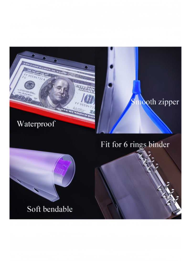 هالامودو قطع من جيوب الملفات A6 ذات 6 فتحات لحفظ النقود، منظم نقود متعدد الألوان بسحاب لملء النقود، منظم مخطط A6 مقاوم للماء من مادة البولي فينيل كلوريد، أكياس ملفات، أكياس تخزين مستندات ذات أوراق فضفاضة - Image 3