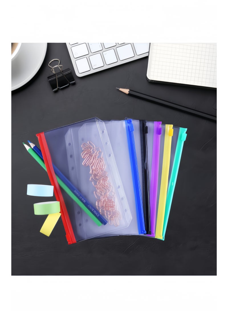 هالامودو قطع من جيوب الملفات A6 ذات 6 فتحات لحفظ النقود، منظم نقود متعدد الألوان بسحاب لملء النقود، منظم مخطط A6 مقاوم للماء من مادة البولي فينيل كلوريد، أكياس ملفات، أكياس تخزين مستندات ذات أوراق فضفاضة - Image 2