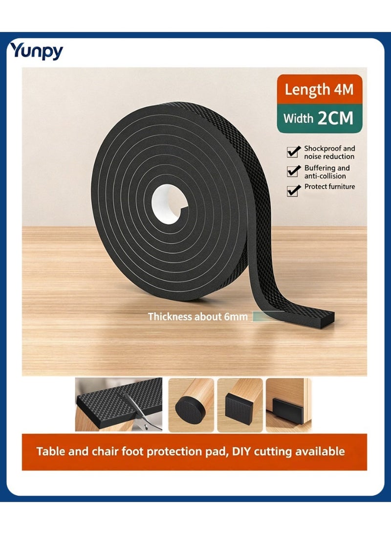 Yunpy 400CM x 2CM Anti-Slip Self-Adhesive Furniture Pads, Non-Slip Noise Reduction Chair Leg Protectors, Shockproof Anti-Scratch Floor Protector Tape for Table Sofa Feet, DIY Cuttable EVA Foam Pad - Image 1
